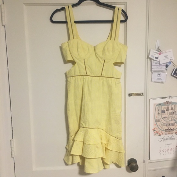 Seersucker Gingham Yellow Cutout Dress Fish Line - Picture 1 of 2